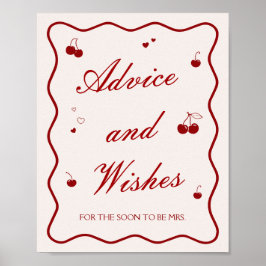 Burgundy Cherry Bridal Shower Advice and Wishes Poster