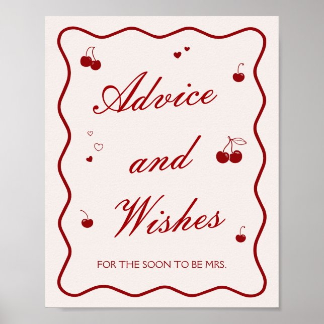 Burgundy Cherry Bridal Shower Advice and Wishes Poster (Framsidan)