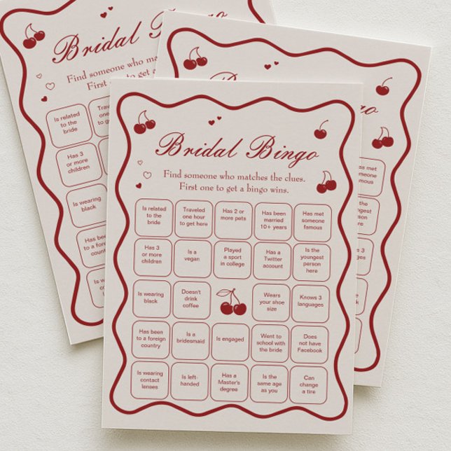 Burgundy Cherry Bridal Shower Bingo Game Card Inbjudningar (Skapare uppladdad)