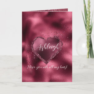 Burgundy Cherry Glitter Gnistra Heart Personlig Kort