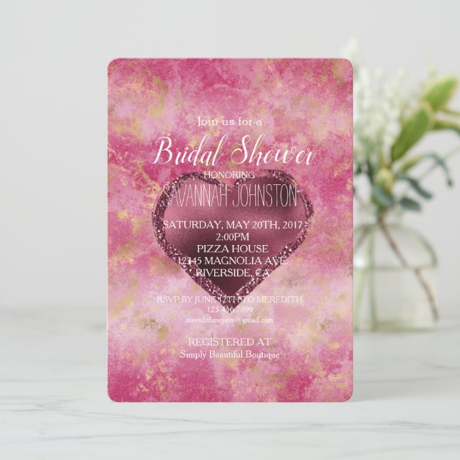 Burgundy Cherry Glitter Heart Inbjudningar (Stående Fram)