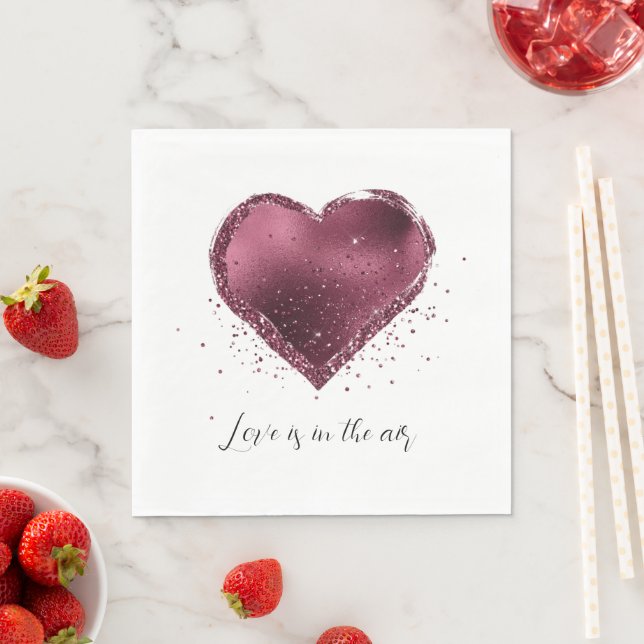 Burgundy Cherry Glitter Sparkle Heart Love  Pappersservett (Insitu)