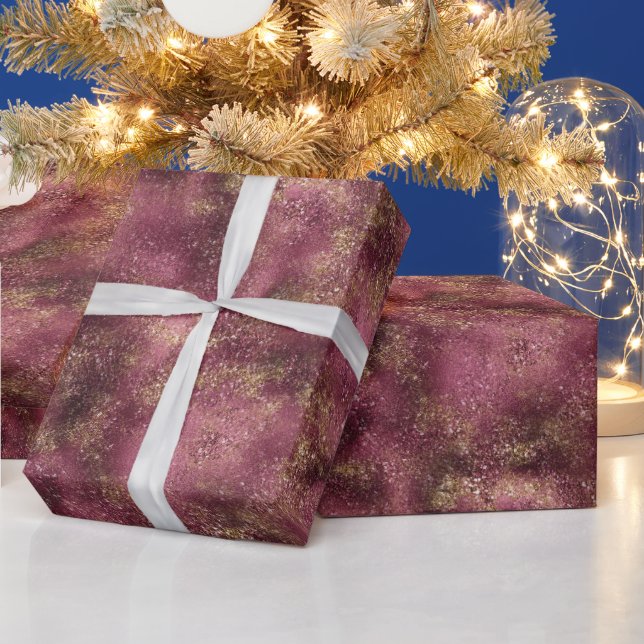 Burgundy Cherry Guld Glitter Glitz Presentpapper (Helgdagar)