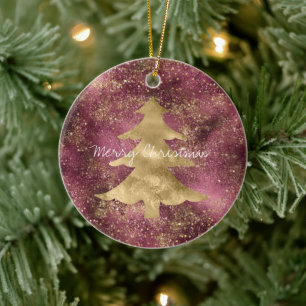 Burgundy Cherry Guld Glitter Julgran Julgransprydnad Keramik