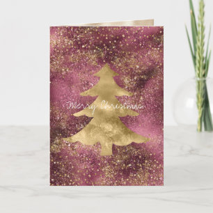 Burgundy Cherry Guld Glitter Julgran Kort