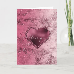 Burgundy Cherry Guld Ombre Glitter Gnistra Heart Tack Kort