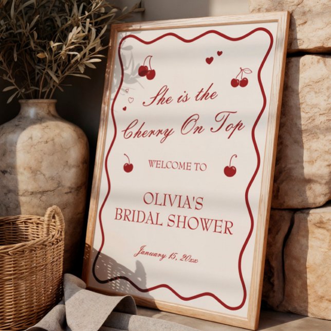 Burgundy Cherry On Top Bridal Shower Welcome Poster (Skapare uppladdad)