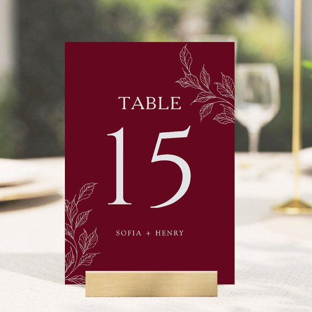 Burgundy Chic Botanical Wedding Table Number Bordsnummer (Skapare uppladdad)