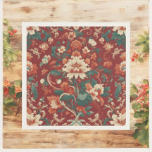 Burgundy Chinoiserie Antique Blommigt Vintage, som