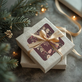 Burgundy Chinoiserie Christmas Romantic Wedding Fyrkantigt Klistermärke