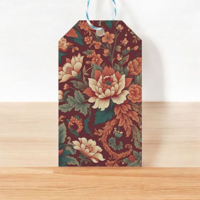 Burgundy Chinoiserie Grandmillenial Toile de Jouy Presentetikett (Skapare uppladdad)