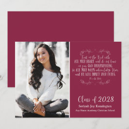 Burgundy Christian Bible Verse Studenten Photo Inbjudningar