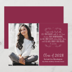 Burgundy Christian Bible Verse Studenten Photo Inbjudningar