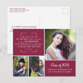 Burgundy Christian Graduation Proverbs 3 Photo Vykort