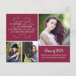 Burgundy Christian Graduation Proverbs 3 Photo Vykort