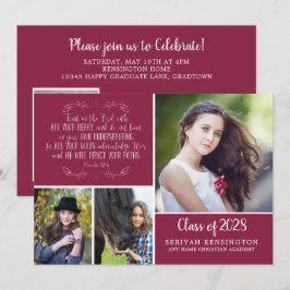 Burgundy Christian Studenten Bible Verse Photo Inbjudningar