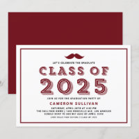 Burgundy Class of 2025 Mustache Retro Studenten