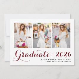 Burgundy Class of 2025 Photo Collage Studenten Inbjudningar