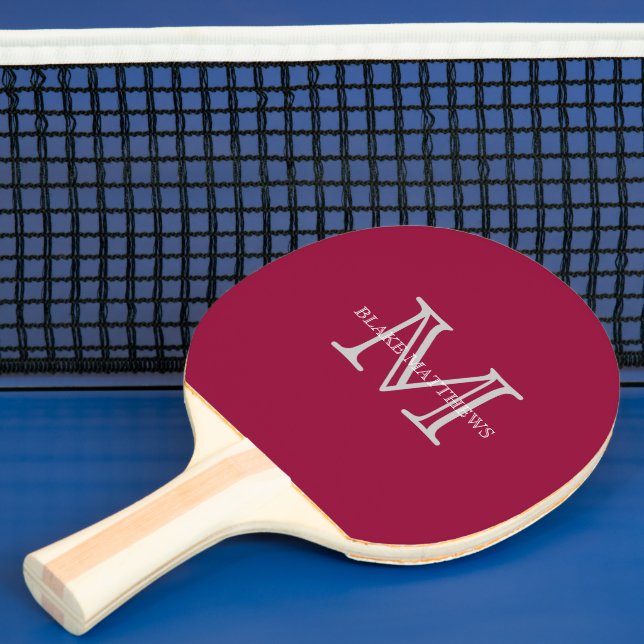 Burgundy Classic Anpassningsbar Monogram & Namn Pingisracket (Insitu)