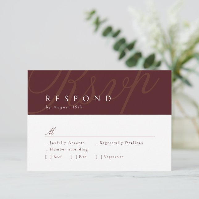 Burgundy Classic Elegance Calligraphy Bröllop OSA (Stående Fram)