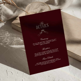 Burgundy Classic Retro Wedding Details Tilläggskort