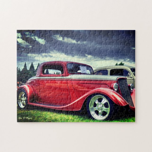 Burgundy Classic Roadster vintage Hotrod Car Pussel (Horisontell)
