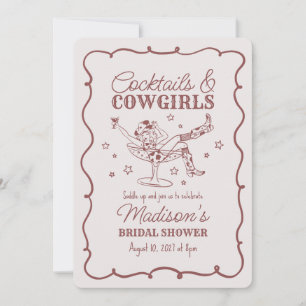 Burgundy Cocktail och Cowgirl Rodeo Bröllopsdusch Inbjudningar