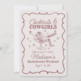 Burgundy Cocktail och Cowtjejer Bash Bachelorette Inbjudningar