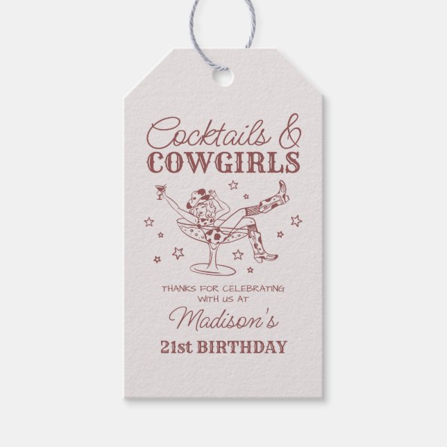 Burgundy Cocktails Cowtjejer Rodeo Birthday Favor Presentetikett (Framsidan)