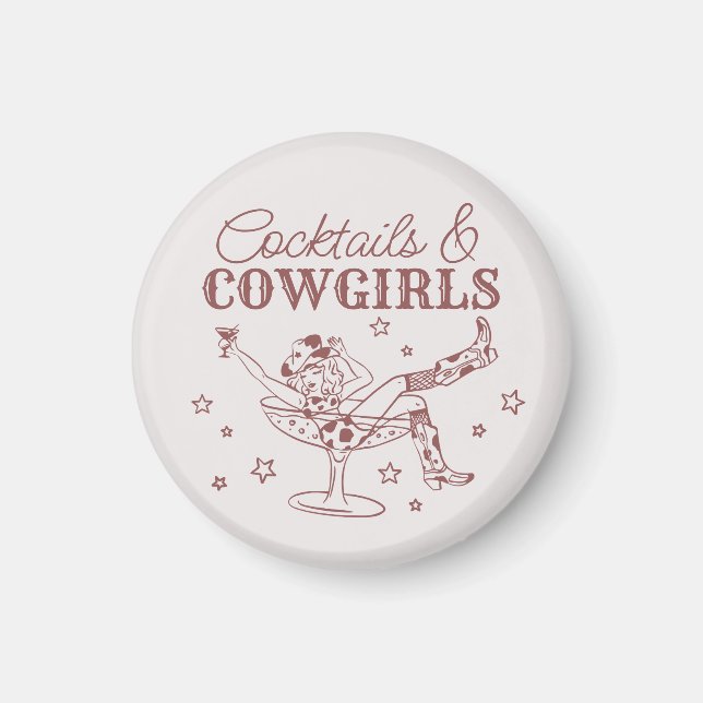 Burgundy Cocktails och Cowgirl Bachelorette Favors Magnet (Framsidan)