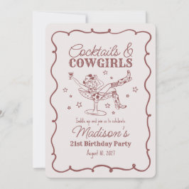 Burgundy Cocktails och Cowgirl Nash Birthday Inbjudningar
