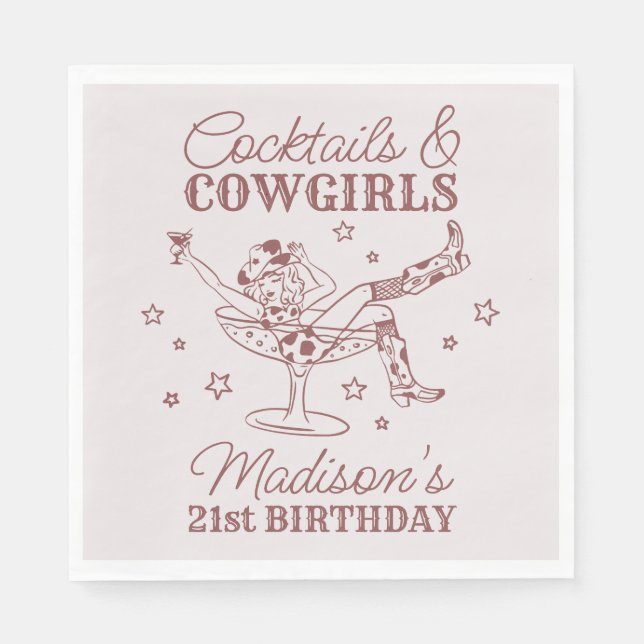 Burgundy Cocktails och Cowgirl Rodeo Birthday Pappersservett (Framsidan)