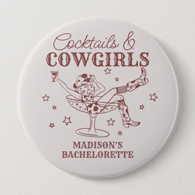 Burgundy Cocktails och Cowtjejer Bachelorette Favo Knapp (Framsida)