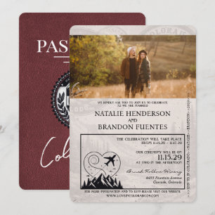 Burgundy Colorado Passport Bröllop Inbjudningar