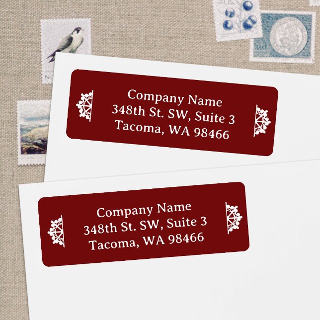 Burgundy Company Helgdag-Returadress Returadress Etikett (Burgundy red Christmas return address labels for business or personalized Christmas mailing labels)