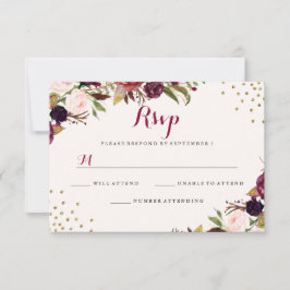 Burgundy Confetti Blommigt Bröllop OSA Kort