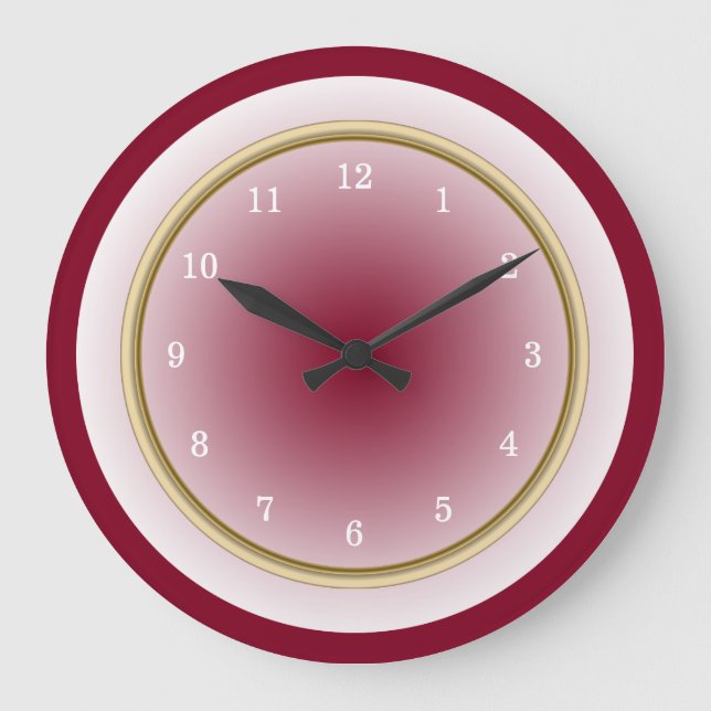 Burgundy Coola White och Faux Guld Trim Stor Klocka (Framsida)