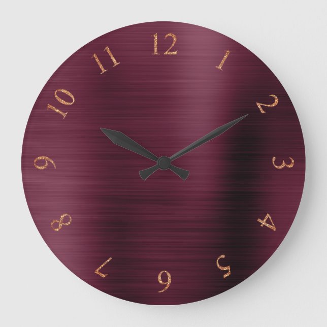 Burgundy Copper Metallic Ro Guld US UK Nummer Stor Klocka (Framsida)