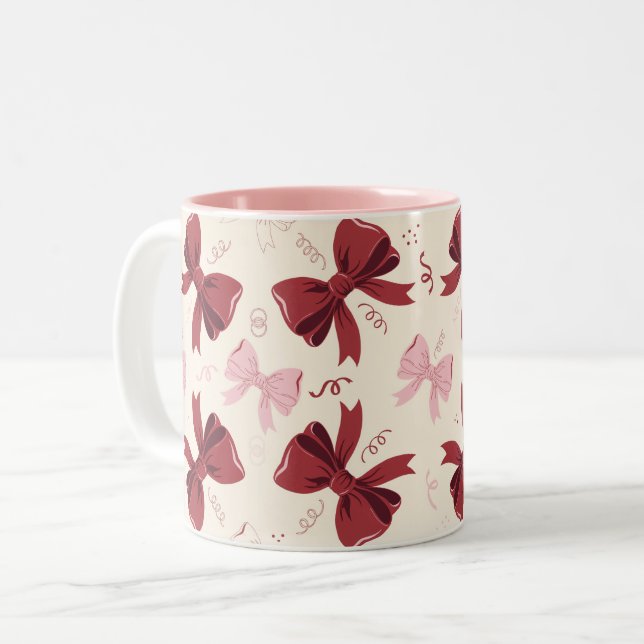 Burgundy Coquette Bågmönster Två-Tonad Mugg (Framsida vänster)