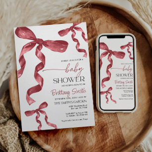 Burgundy Coquette Bow Baby Shower-inbjudan Inbjudningar