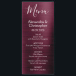 Burgundy Cranberry Modern och Elegant bröllop Menu Meny<br><div class="desc">Burgundy Cranberry Lila Modern Faux Metallic Stainless Steel Bröllop Menu. Menyn Marsala och Bröllop i vitt skript kan anpassas så att den även omfattar namn i Bride and Groom, datum för bröllop och menyalternativen för bröllop. Den här menyn ingår i en matchande bröllop-samling och ytterligare matchande objekt kan begäras genom...</div>