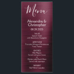 Burgundy Cranberry Modern och Elegant bröllop Menu Meny<br><div class="desc">Burgundy Cranberry Lila Modern Faux Metallic Stainless Steel Bröllop Menu. Menyn Marsala och Bröllop i vitt skript kan anpassas så att den även omfattar namn i Bride and Groom, datum för bröllop och menyalternativen för bröllop. Den här menyn ingår i en matchande bröllop-samling och ytterligare matchande objekt kan begäras genom...</div>