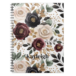 Burgundy Cream Black Blommigt Anteckningsbok