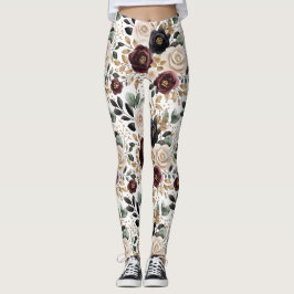 Burgundy Cream Black Blommigt Leggings