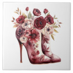 Burgundy Cream Blommigt Boots Kakelplatta<br><div class="desc">Burgundy Cream Blommigt Boots</div>