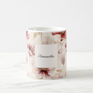 Burgundy Cream Blommigt Kaffemugg