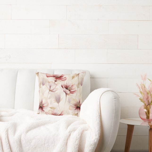 Burgundy Cream Blommigt Kudde (Soffa)