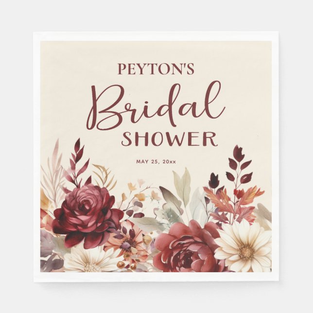 Burgundy Cream Blommigt Möhippa Pappersservett (Framsidan)