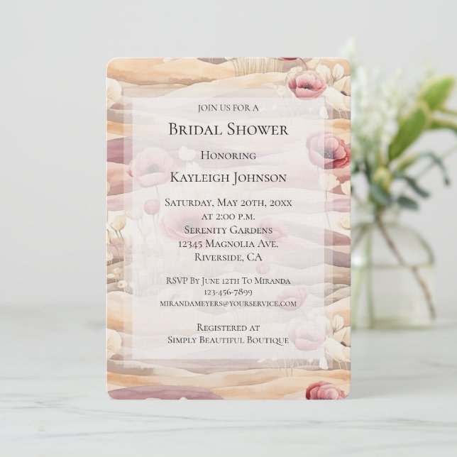 Burgundy Cream Blush Floral Bridal Shower  Inbjudningar (Stående Fram)