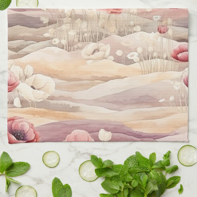 Burgundy Cream Blush Floral Bridal Shower Kökshandduk (Vikta)